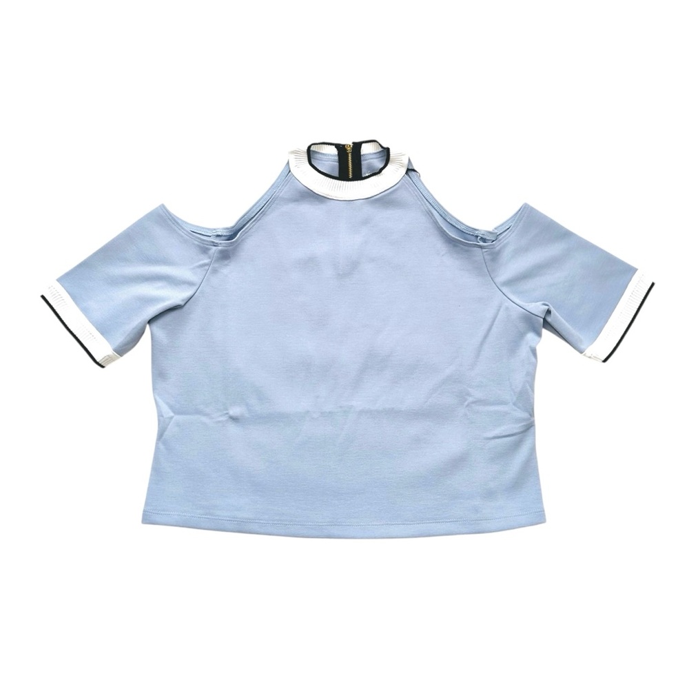 🔴2 for 50🔴K/lab top light blue halter style zip up back crop cold shoulder L.